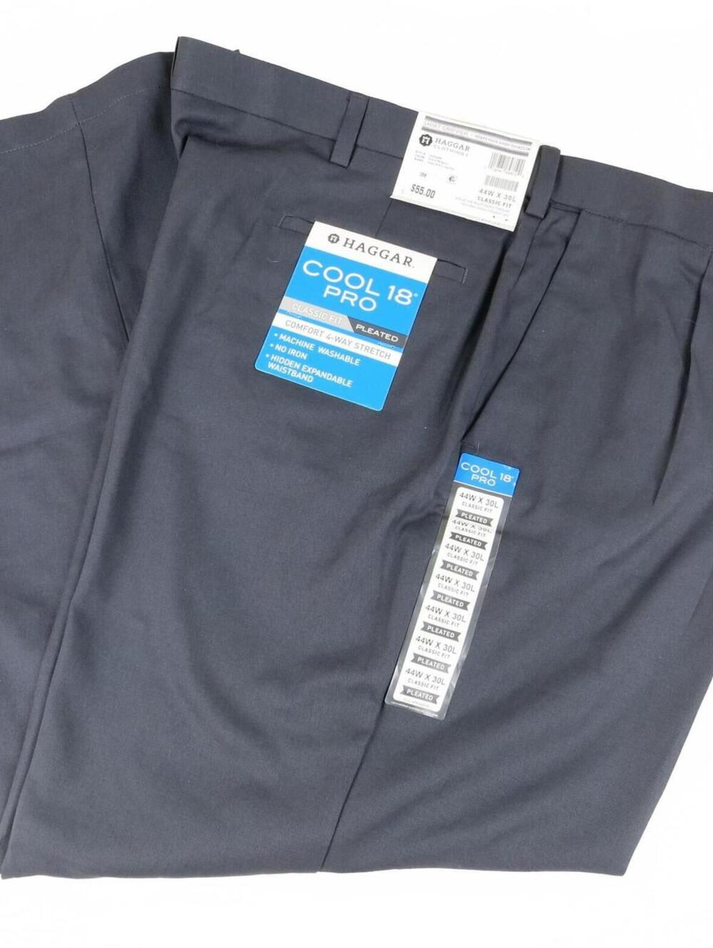 Haggar Cool 18 Pro Men's Heather Navy Pleated Dress Pant